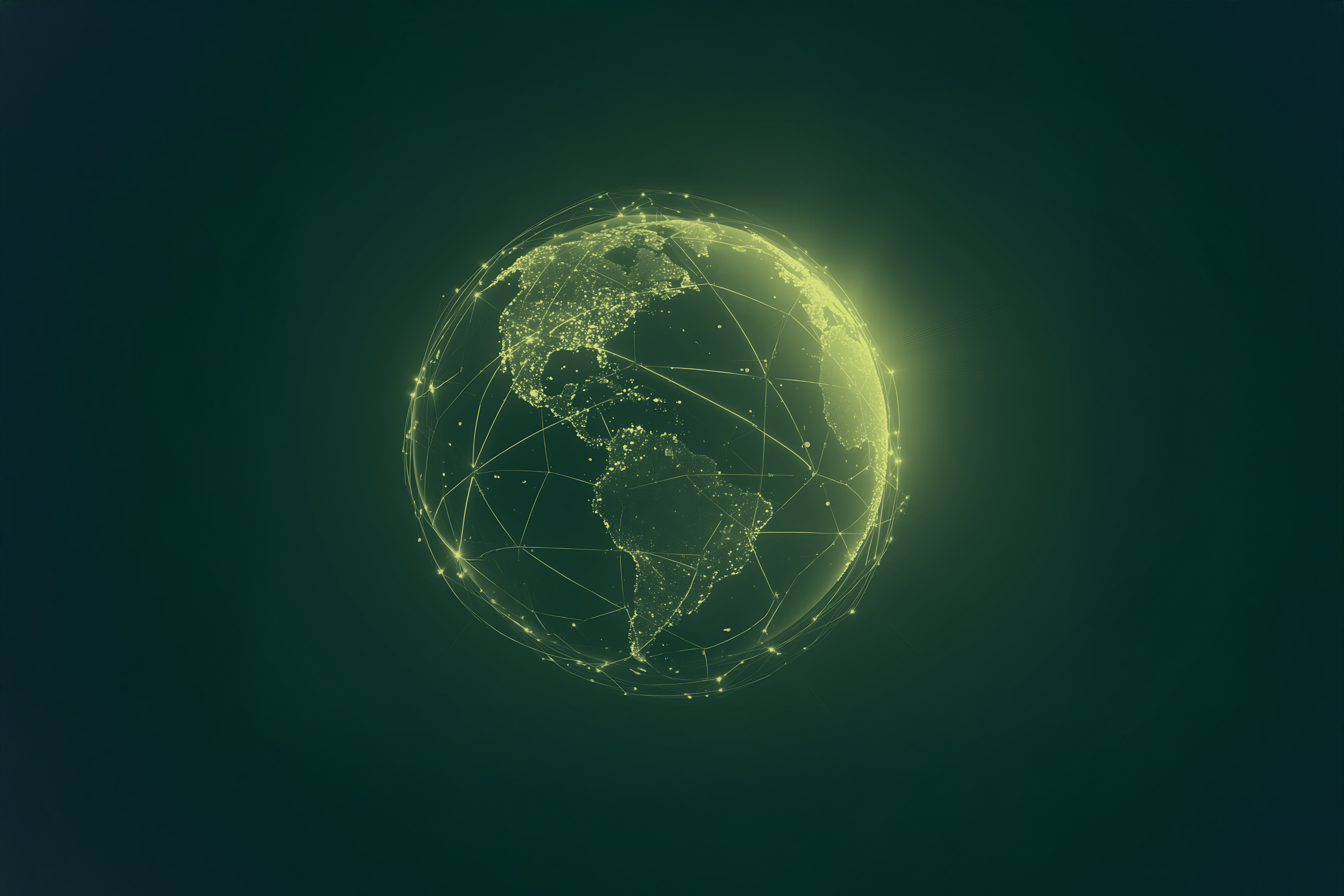 Digital glowing green Earth with connected network lines and illuminated cities
