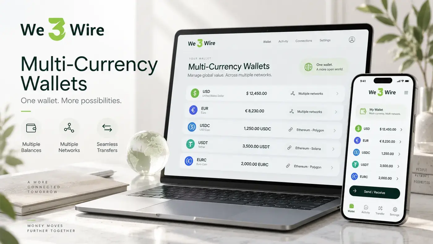 We3Wire multi-currency wallet for managing global balances