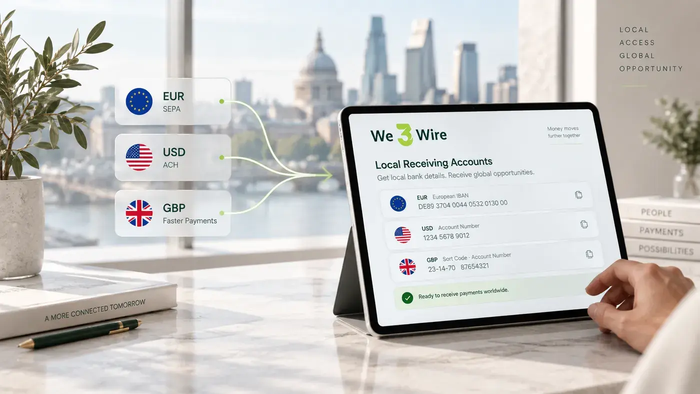 We3Wire local receiving accounts for global payments