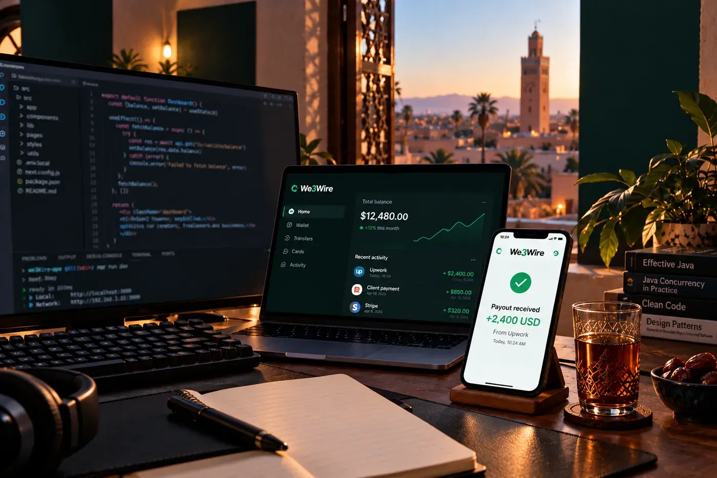 Moroccan freelancer managing international earnings in Casablanca
