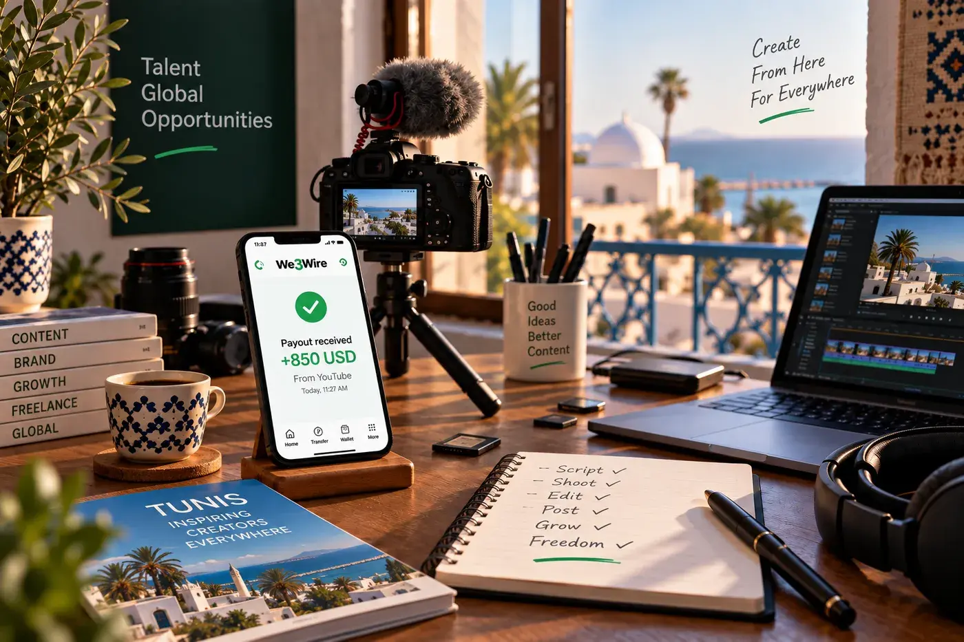Tunisian freelancer managing international earnings in Tunis